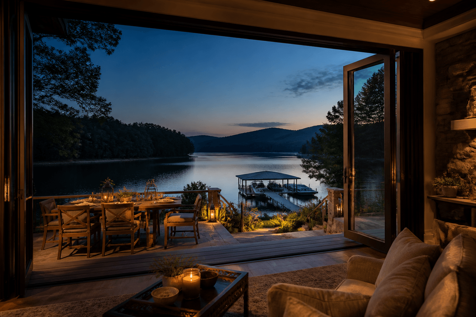 A Norris Lake home ready for its owners at dusk